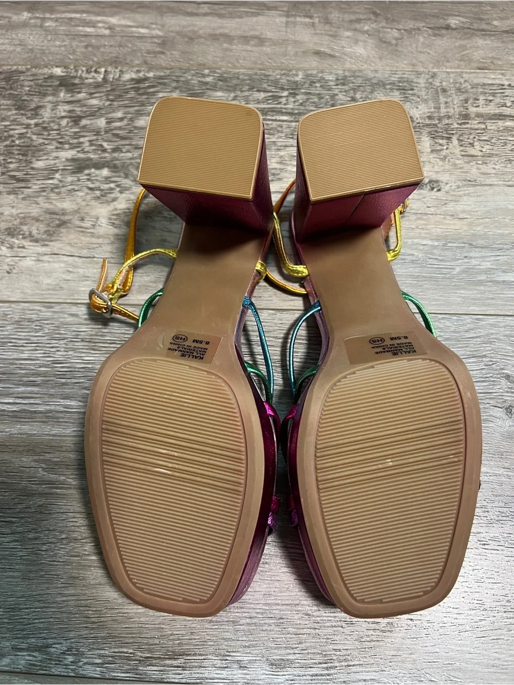 Pop Women's Size 8.5 M Kallie Metallic Rainbow Platform Heels Strappy Sandal